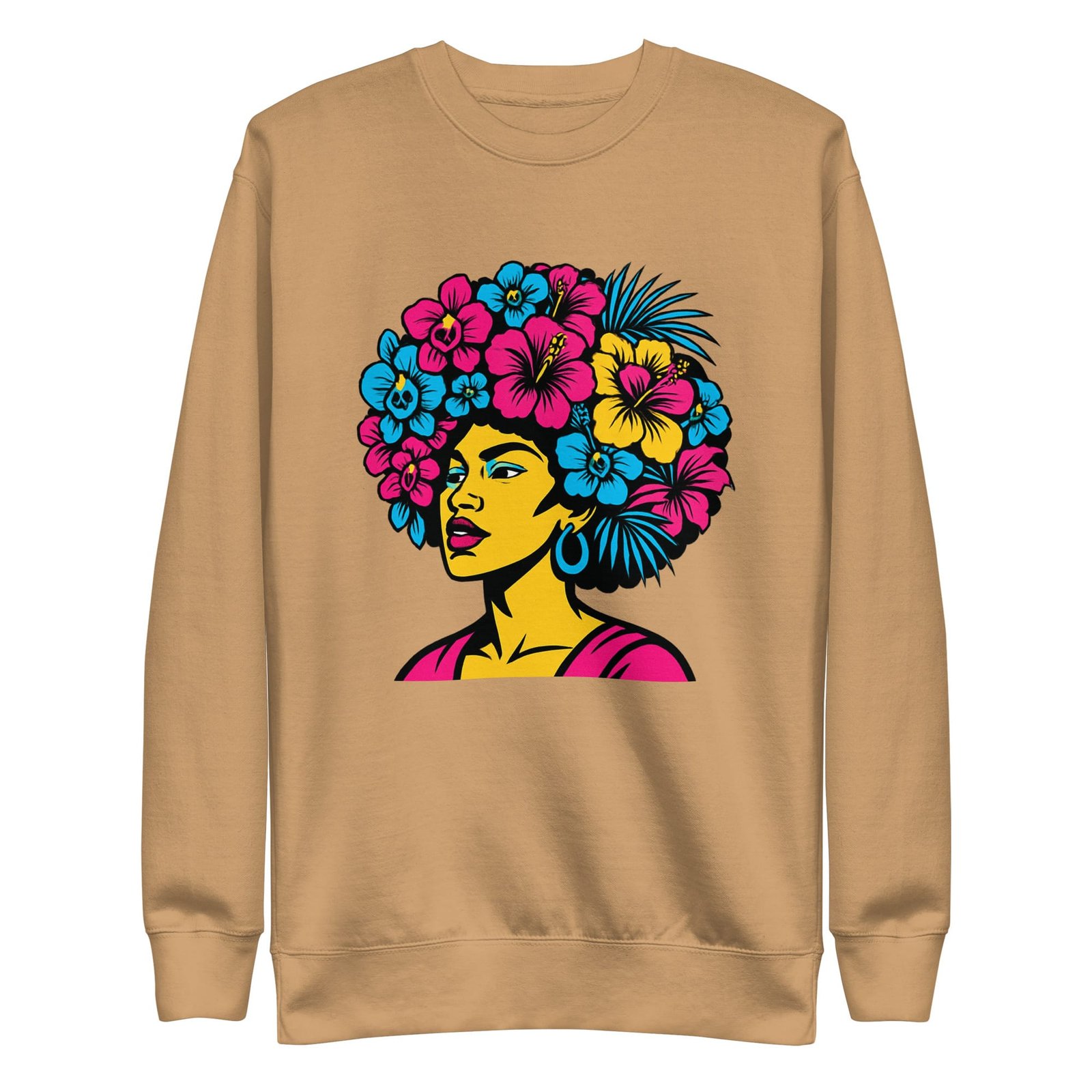 Unisex Premium Sweatshirt Bold Afro Floral Pop Art Portrait-Original - Image 16