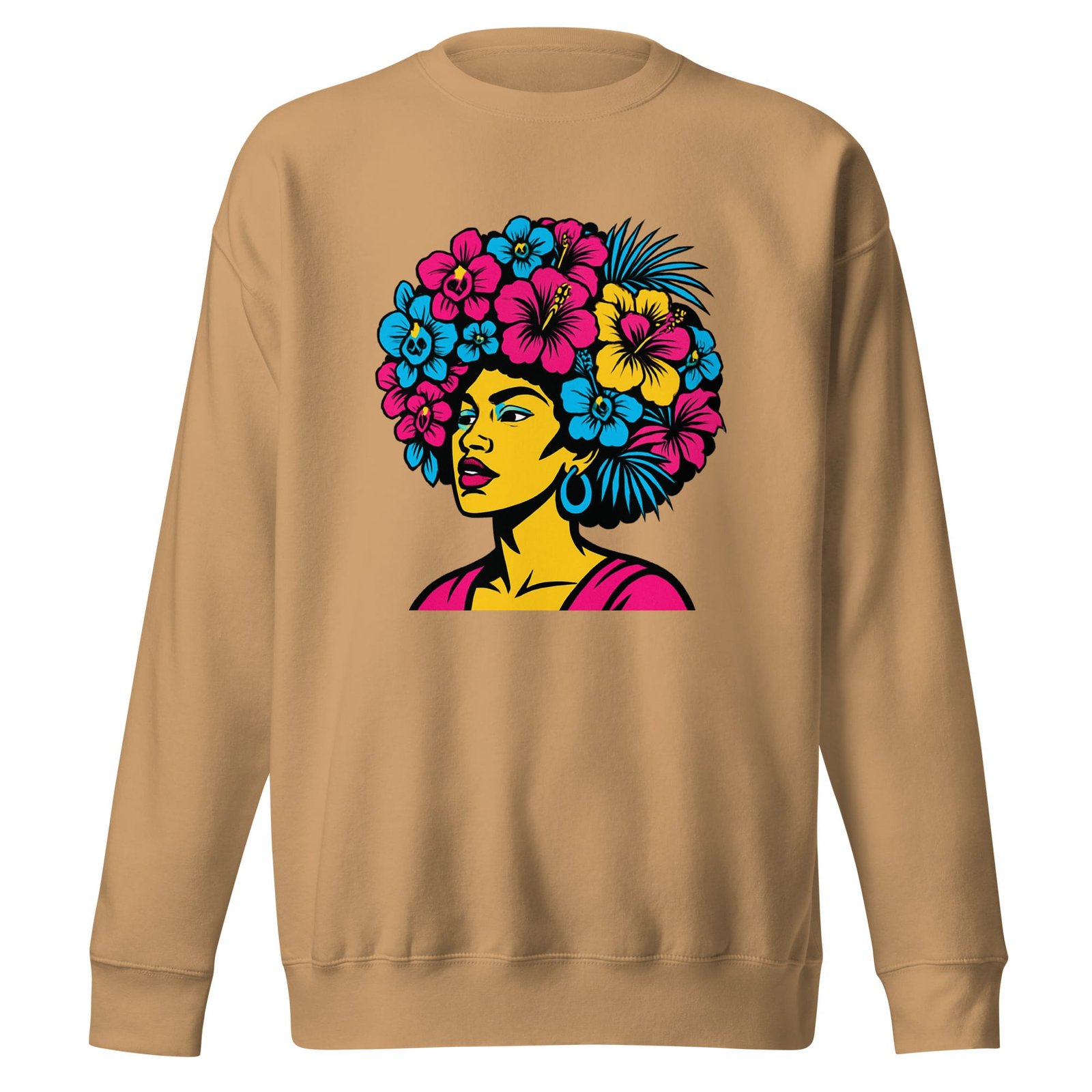 Unisex Premium Sweatshirt Bold Afro Floral Pop Art Portrait-Original - Image 7