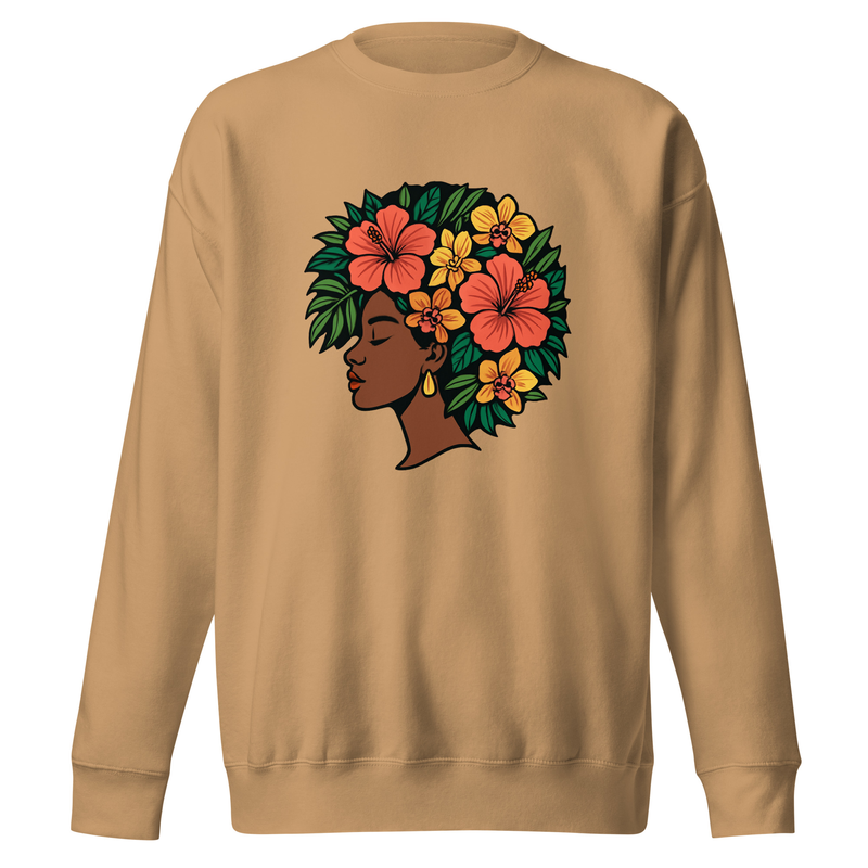 Unisex Premium Sweatshirt Elegant African Woman with Vibrant Tropical Afro-Original