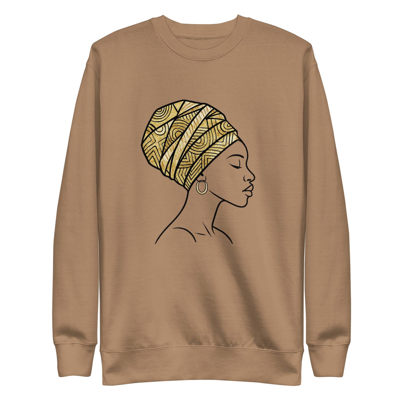 Unisex Premium Sweatshirt Elegant African Profile with Gold Wax Turban-Original - Image 16