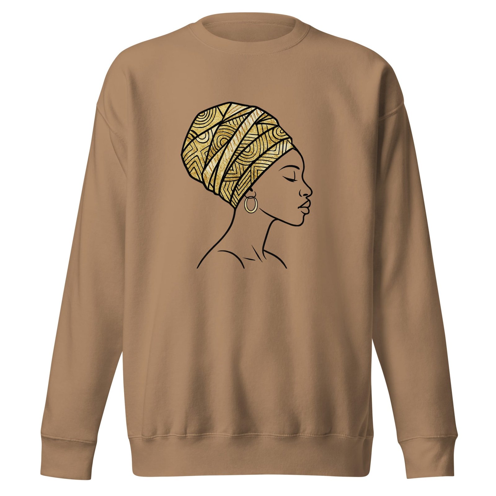 Unisex Premium Sweatshirt Elegant African Profile with Gold Wax Turban-Original - Image 4