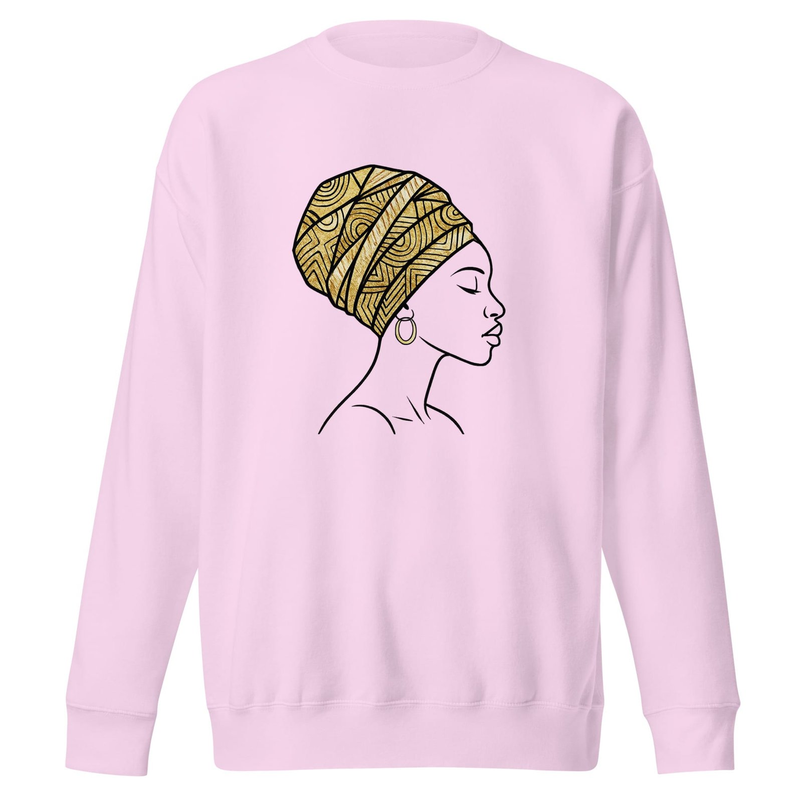 Unisex Premium Sweatshirt Elegant African Profile with Gold Wax Turban-Original - Image 10