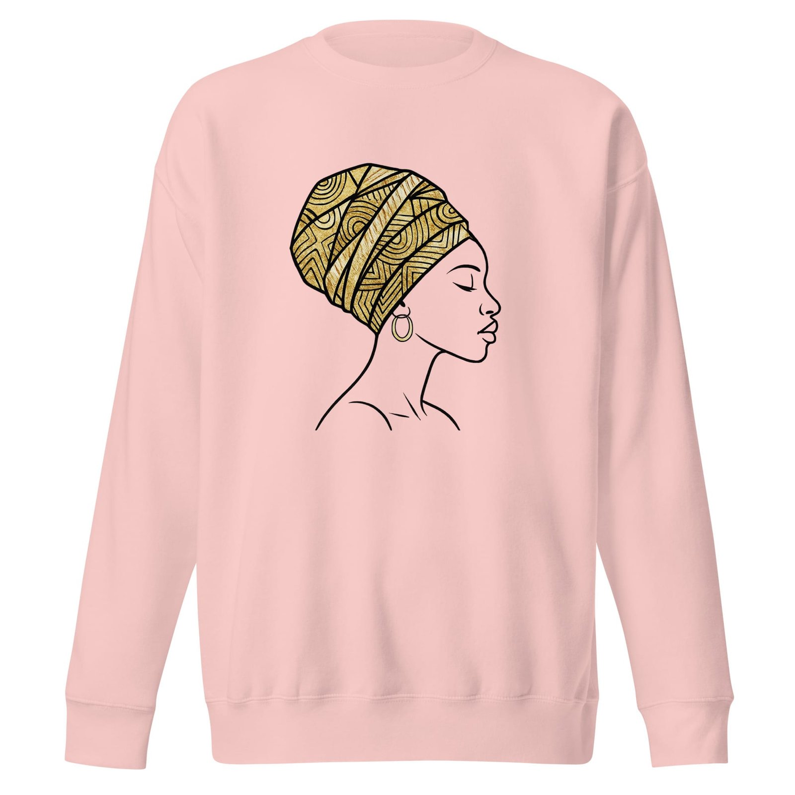 Unisex Premium Sweatshirt Elegant African Profile with Gold Wax Turban-Original - Image 9