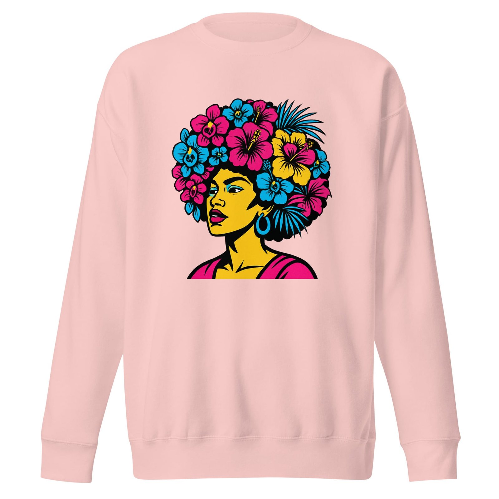 Unisex Premium Sweatshirt Bold Afro Floral Pop Art Portrait-Original - Image 8