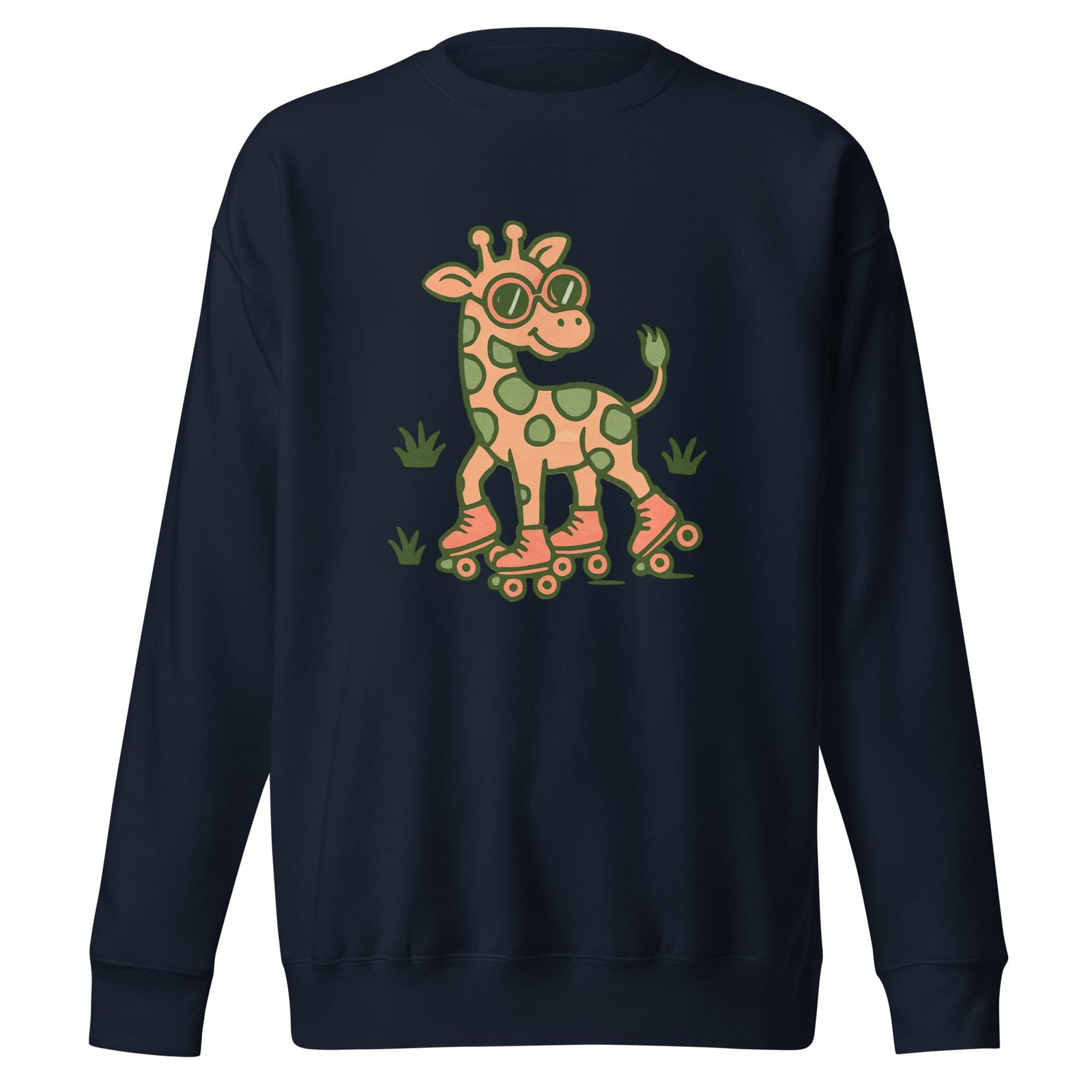 Unisex Premium Sweatshirt Groovy Giraffe on Roller Skates with Round Shades-Original - Image 2