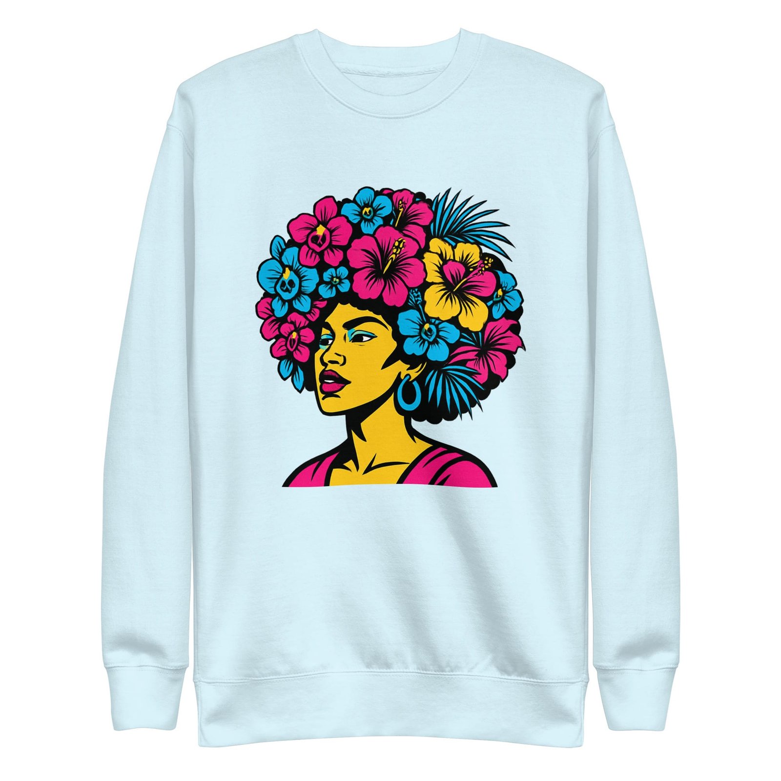 Unisex Premium Sweatshirt Bold Afro Floral Pop Art Portrait-Original - Image 14