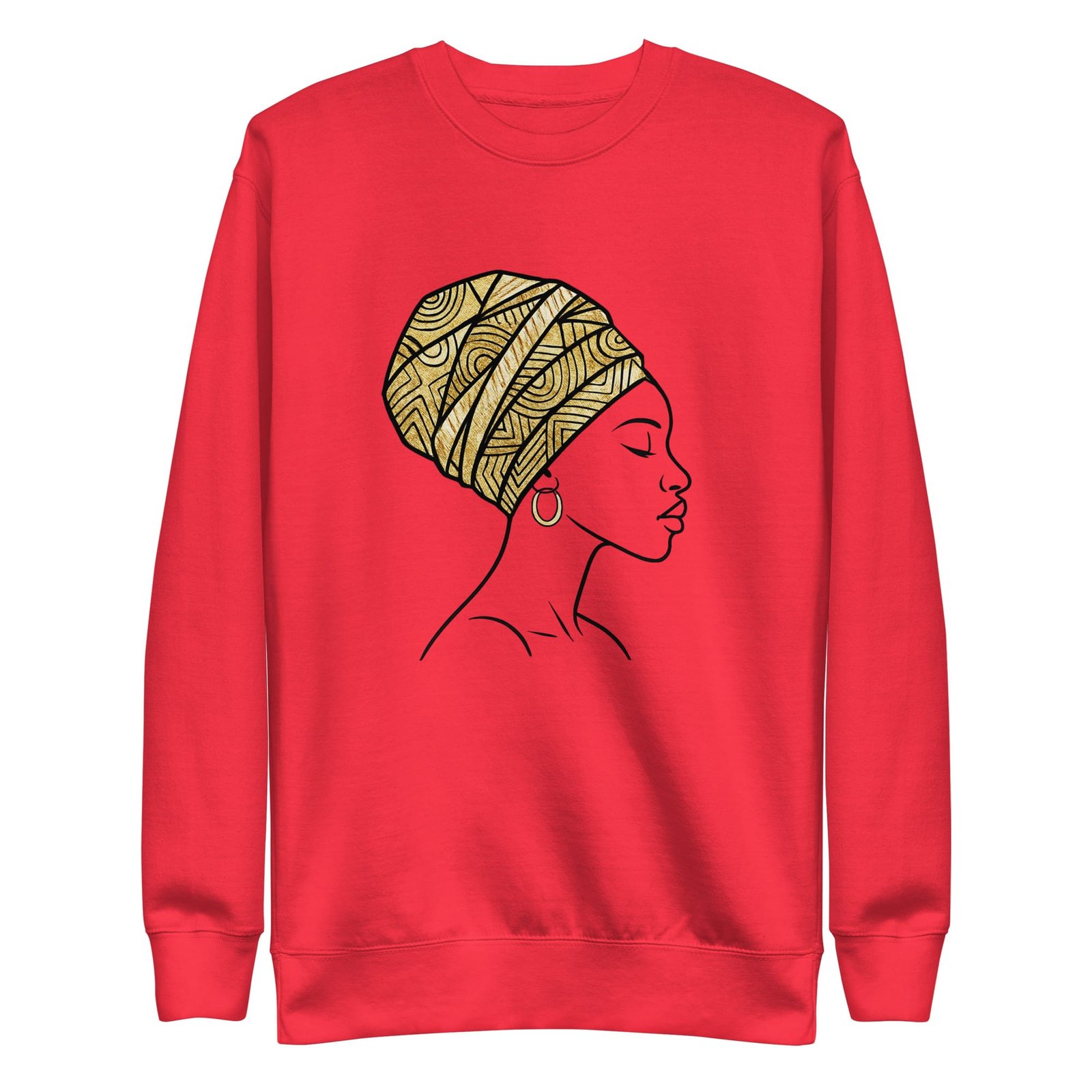 Unisex Premium Sweatshirt Elegant African Profile with Gold Wax Turban-Original - Image 14