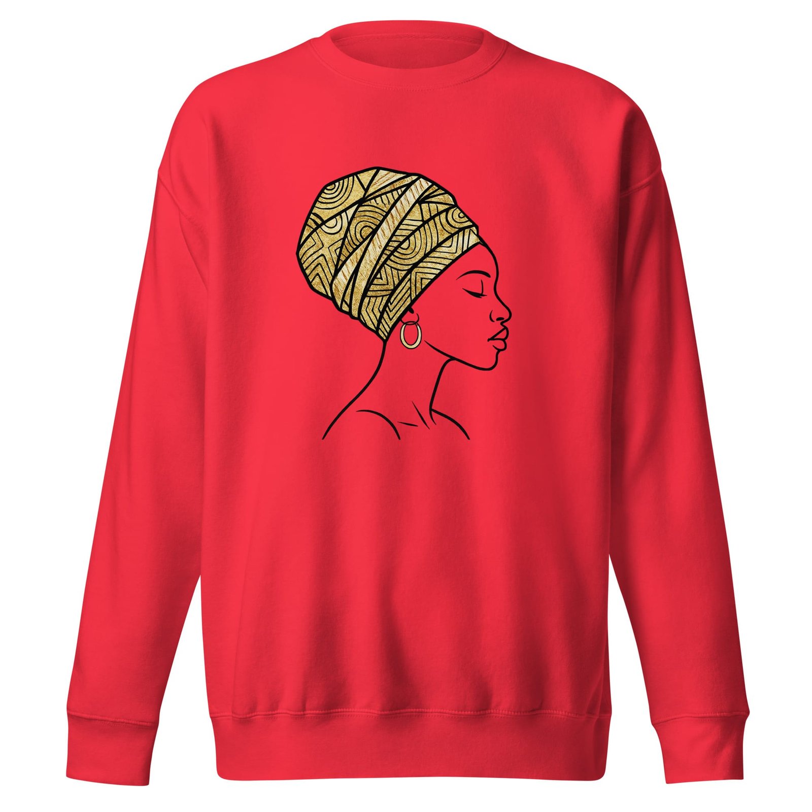 Unisex Premium Sweatshirt Elegant African Profile with Gold Wax Turban-Original - Image 2