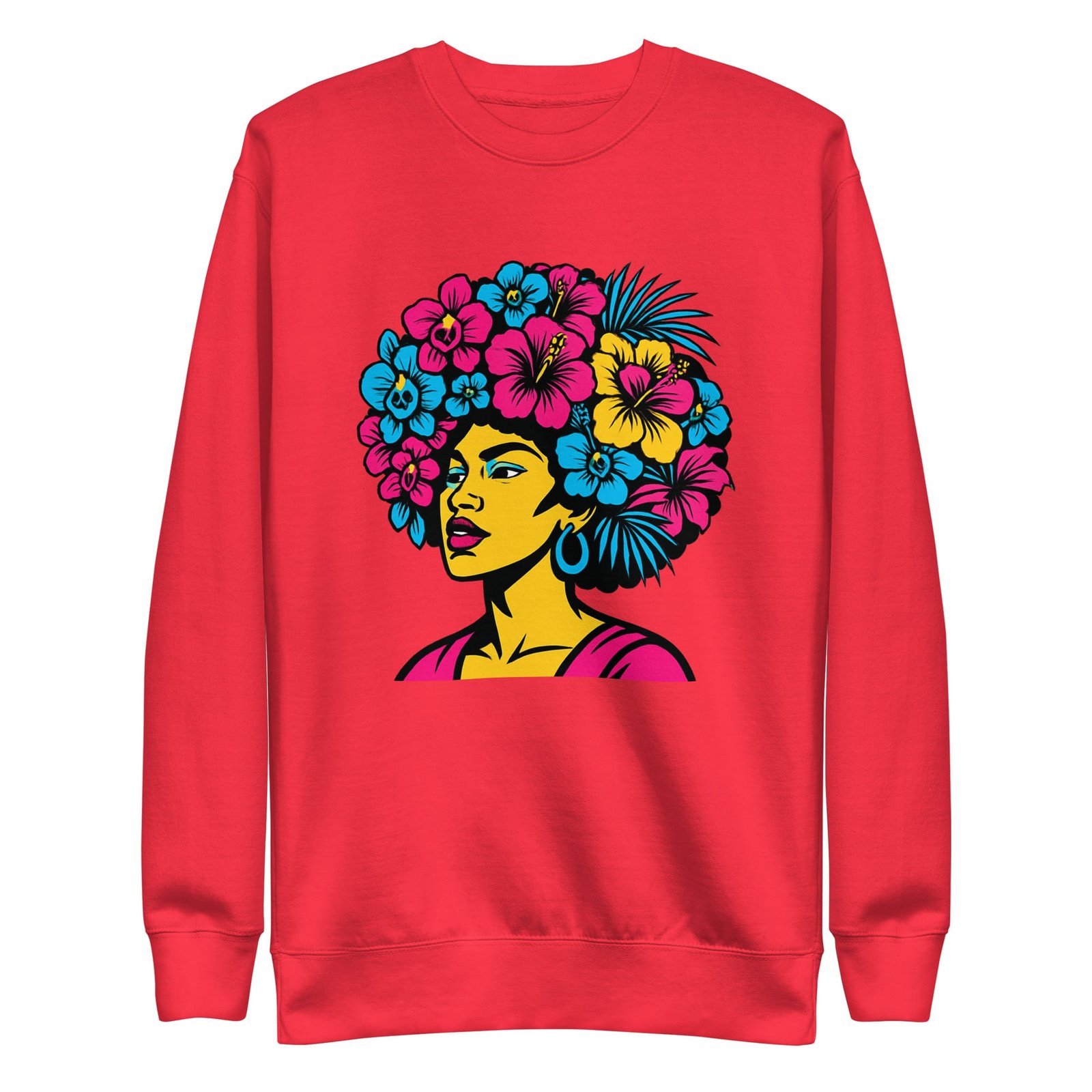 Unisex Premium Sweatshirt Bold Afro Floral Pop Art Portrait-Original - Image 21