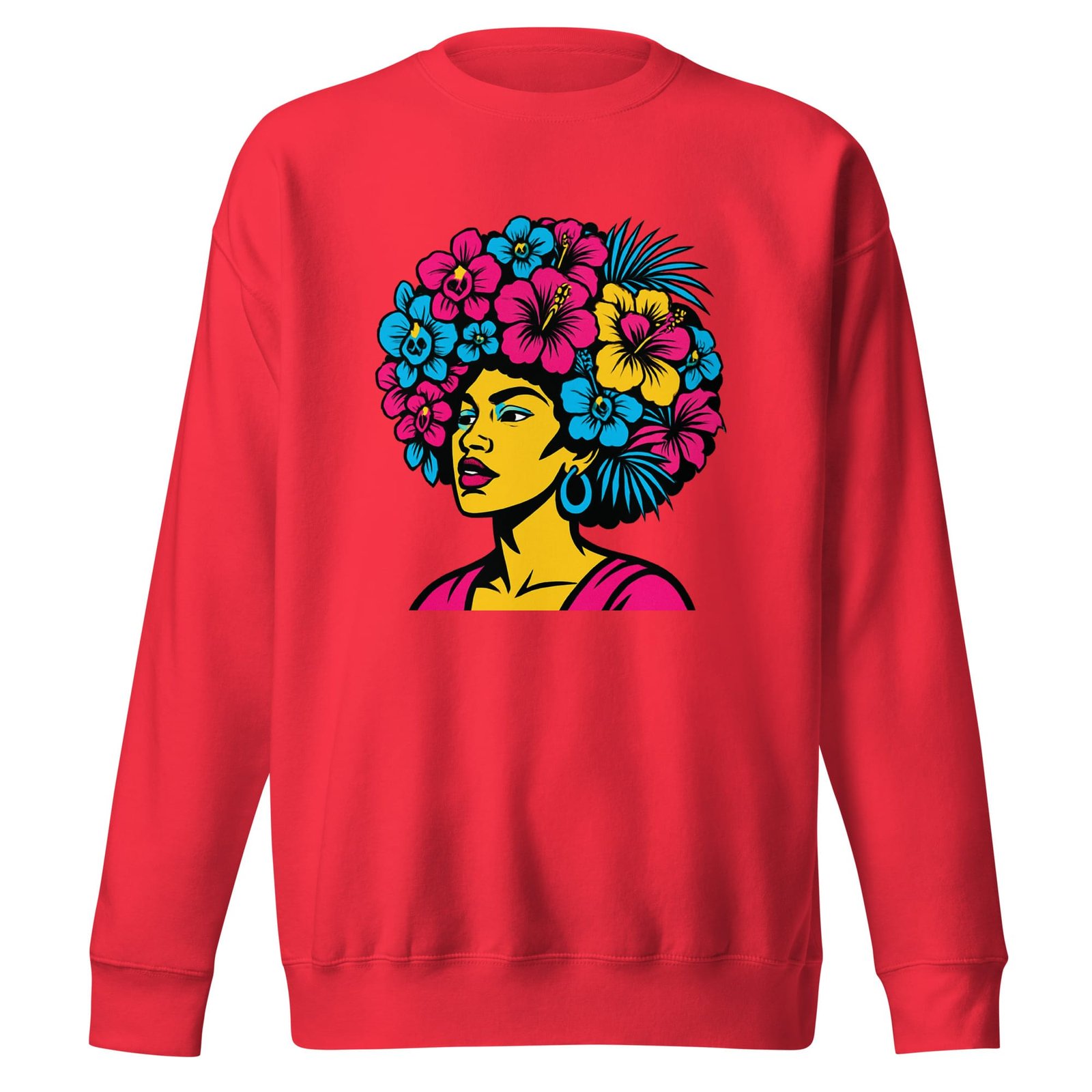 Unisex Premium Sweatshirt Bold Afro Floral Pop Art Portrait-Original - Image 4