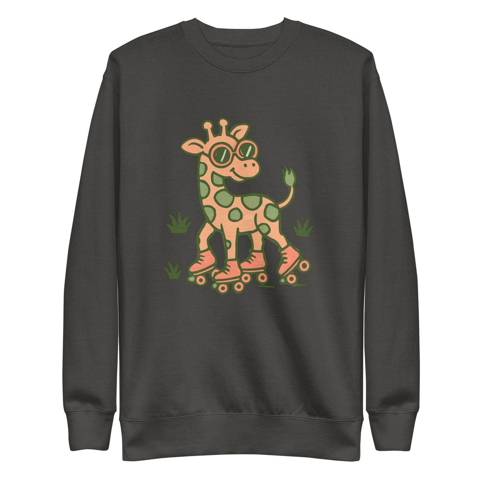 Unisex Premium Sweatshirt Groovy Giraffe on Roller Skates with Round Shades-Original - Image 30
