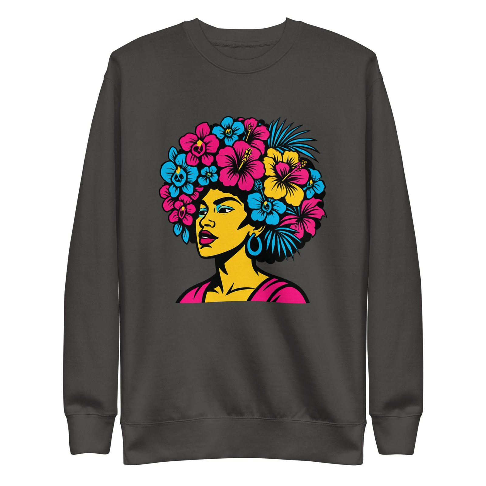 Unisex Premium Sweatshirt Bold Afro Floral Pop Art Portrait-Original - Image 24