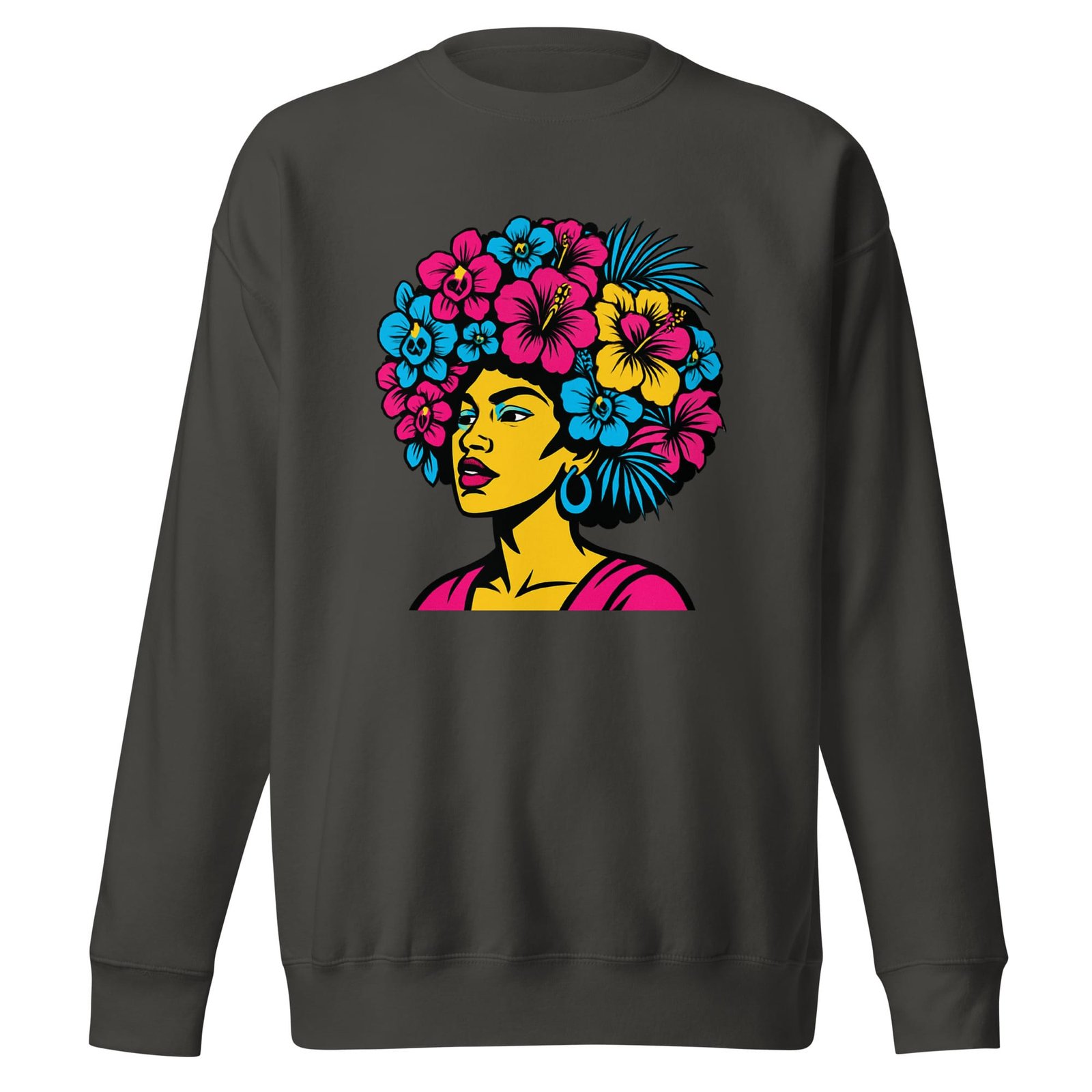 Unisex Premium Sweatshirt Bold Afro Floral Pop Art Portrait-Original - Image 3
