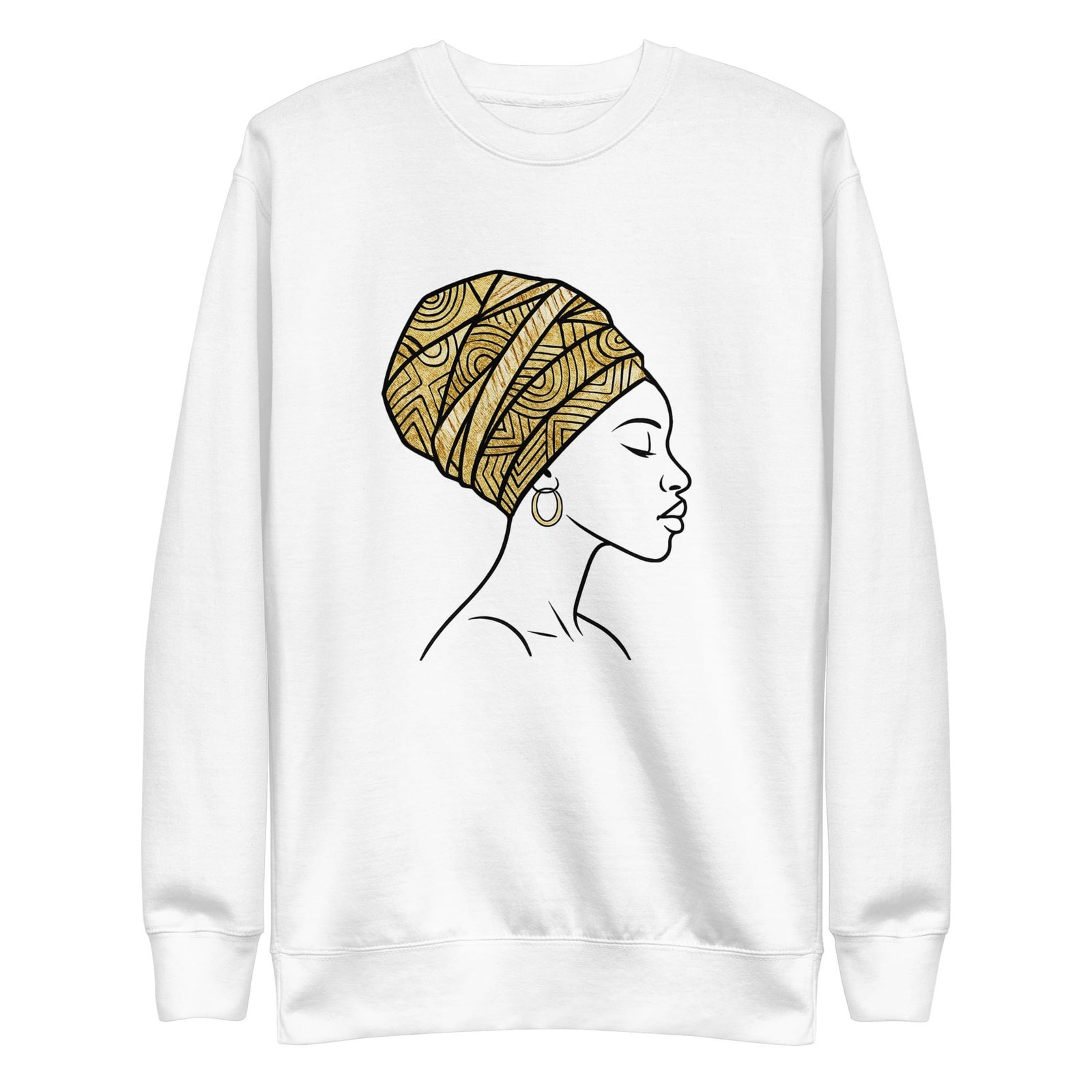 Unisex Premium Sweatshirt Elegant African Profile with Gold Wax Turban-Original - Image 24