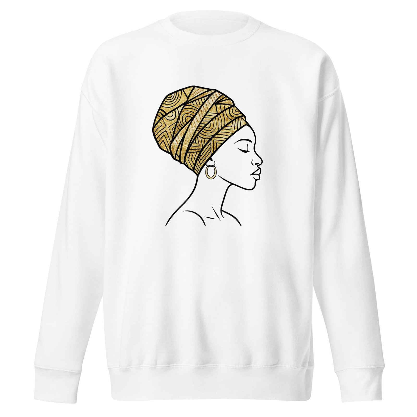 Unisex Premium Sweatshirt Elegant African Profile with Gold Wax Turban-Original - Image 12
