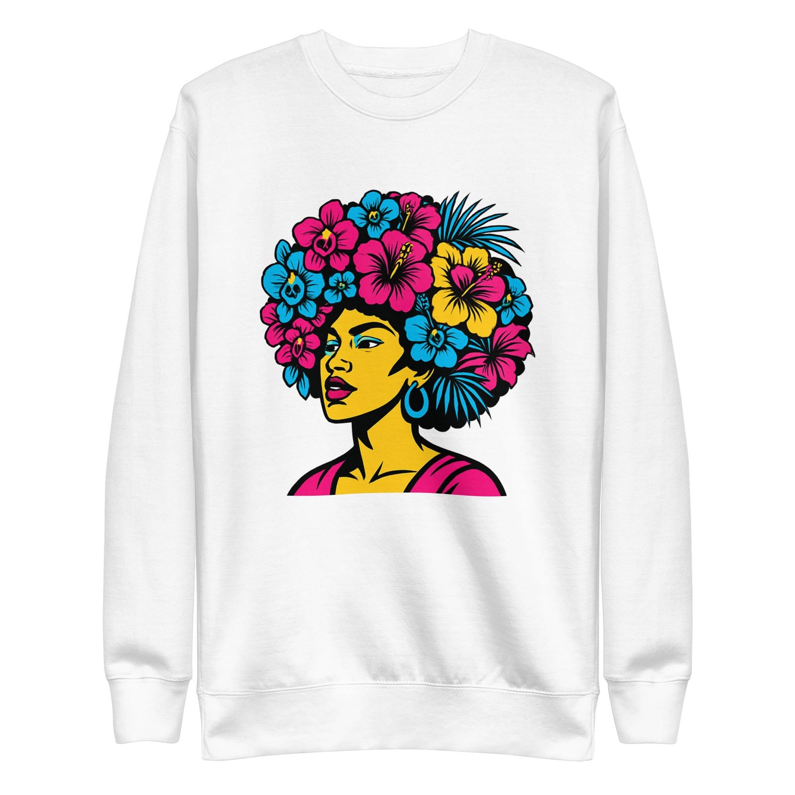 Unisex Premium Sweatshirt Bold Afro Floral Pop Art Portrait-Original - Image 13
