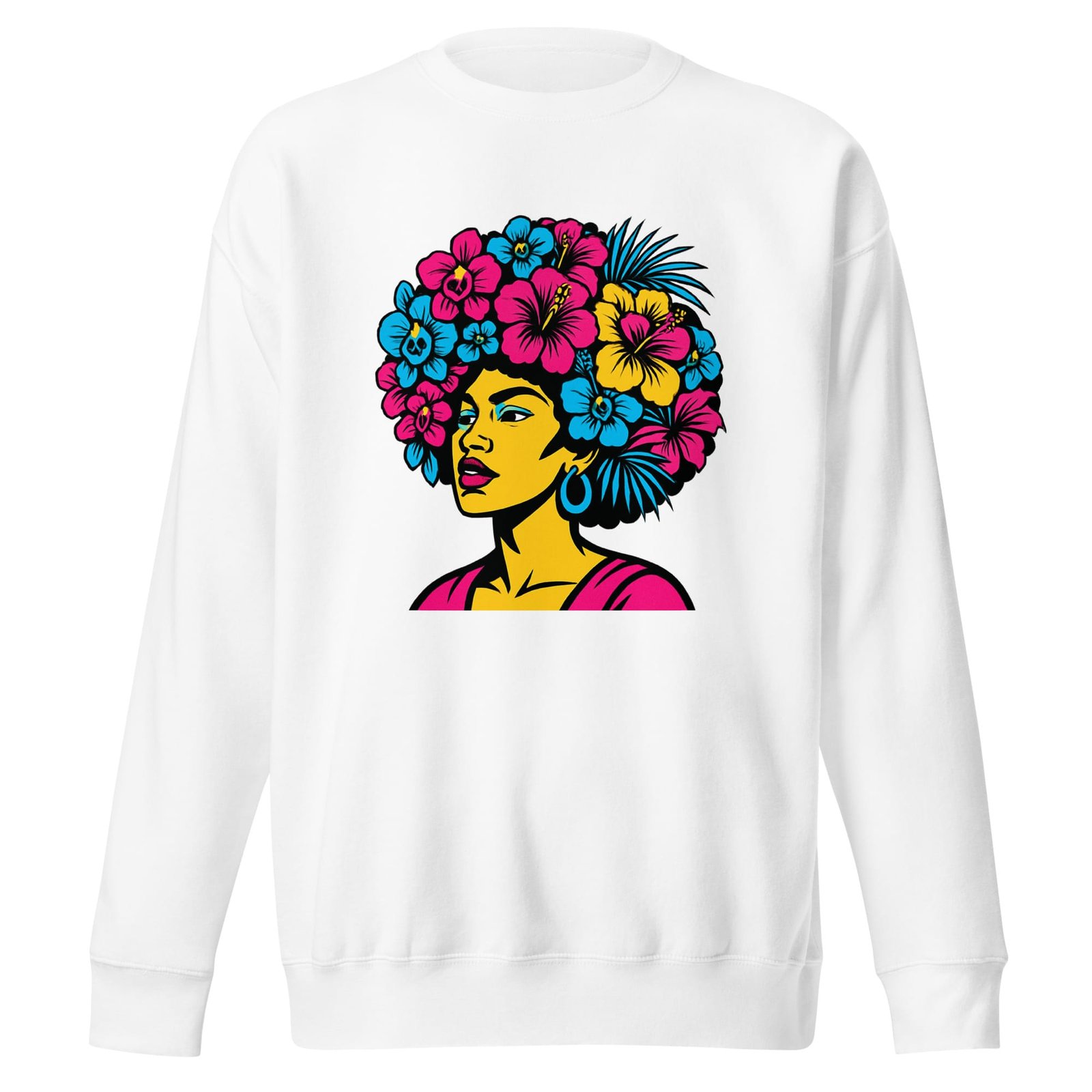 Unisex Premium Sweatshirt Bold Afro Floral Pop Art Portrait-Original - Image 12
