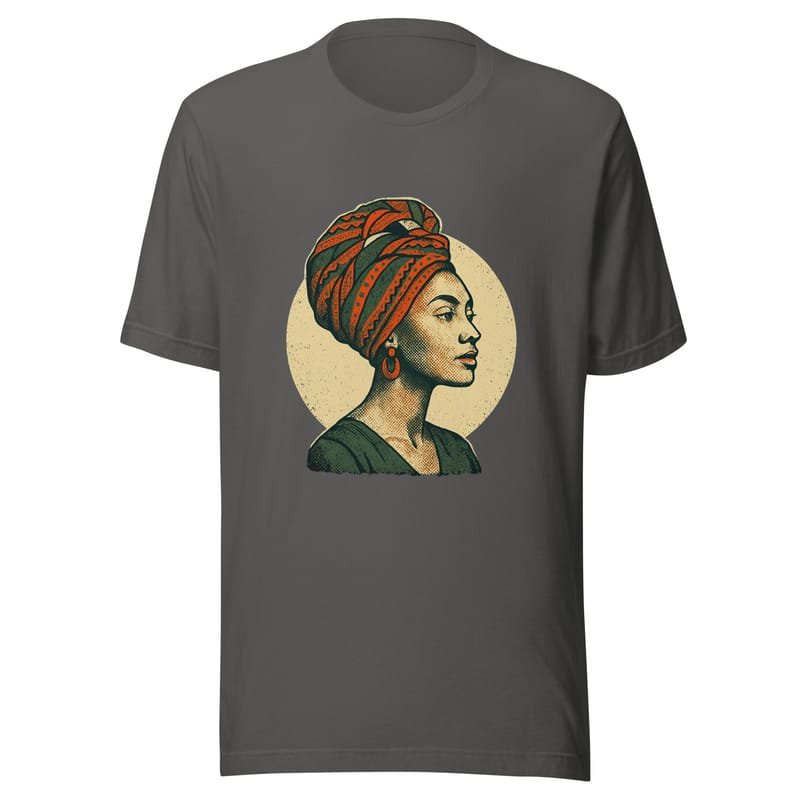 Unisex t-shirt Poised Lady in Vibrant African Wax Turban-Original - Image 6