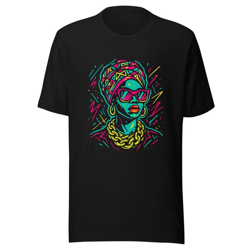 Unisex t-shirt Neon Queen_ Vibrant Afro Streetwear Glow-Original - Image 2
