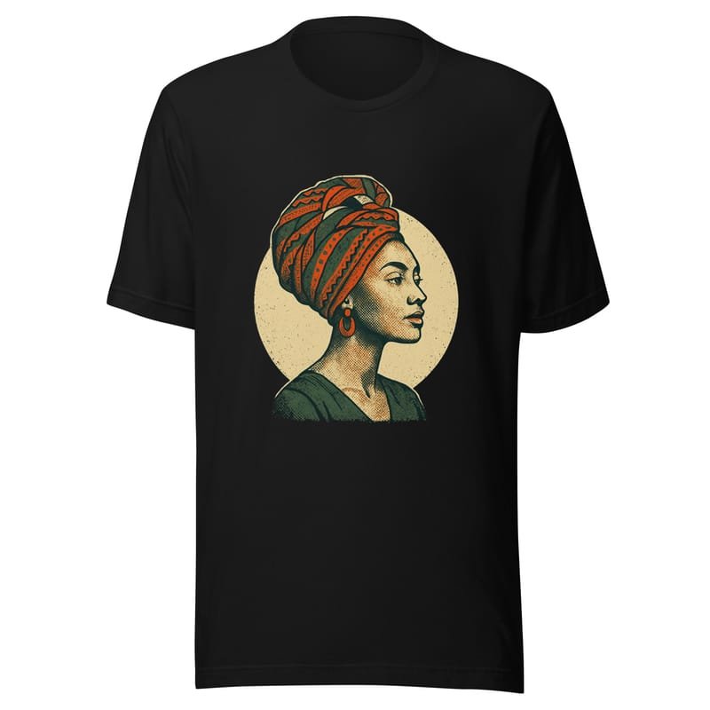 Unisex t-shirt Poised Lady in Vibrant African Wax Turban-Original - Image 2