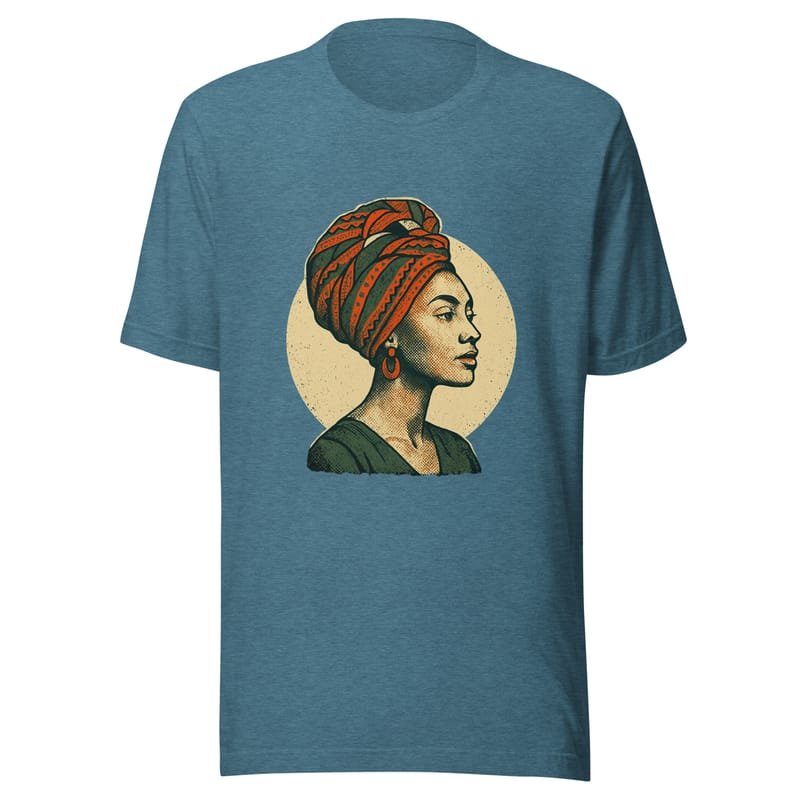 Unisex t-shirt Poised Lady in Vibrant African Wax Turban-Original - Image 7