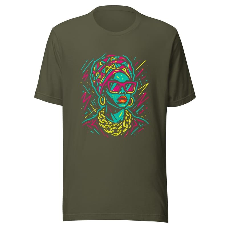 Unisex t-shirt Neon Queen_ Vibrant Afro Streetwear Glow-Original - Image 9