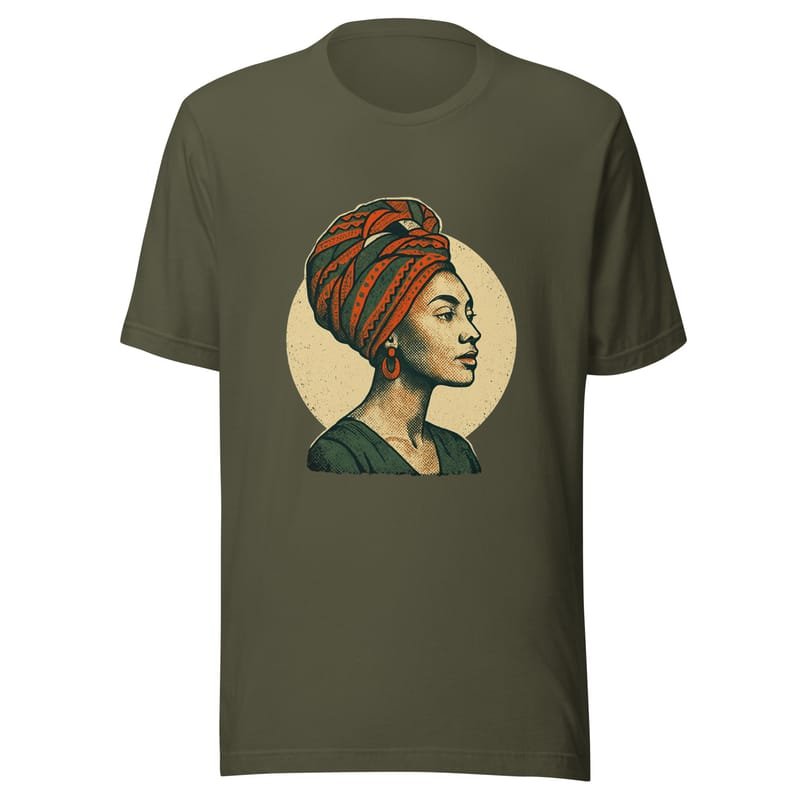 Unisex t-shirt Poised Lady in Vibrant African Wax Turban-Original - Image 5