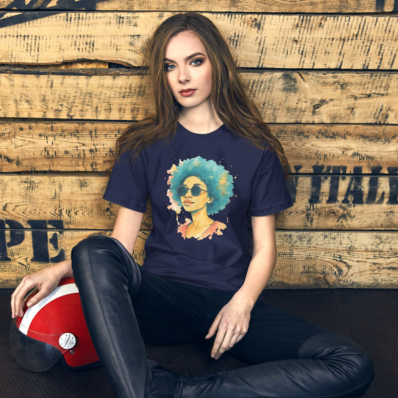 Unisex t-shirt Sunset Vibes Woman with Afro & Sunglasses