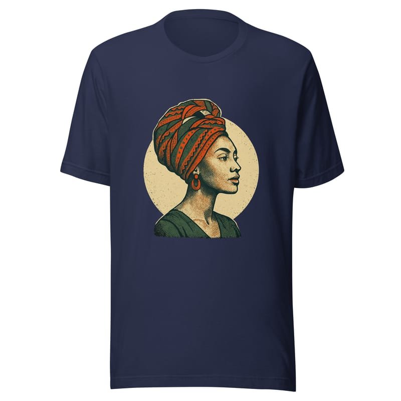 Unisex t-shirt Poised Lady in Vibrant African Wax Turban-Original - Image 3