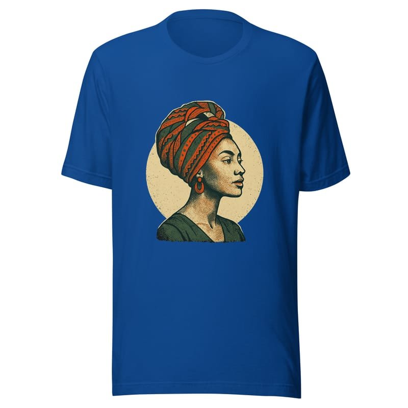 Unisex t-shirt Poised Lady in Vibrant African Wax Turban-Original - Image 4