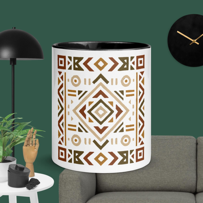 Mug with Color Inside Bold African Geometric Harmony in Earthy Tones-Original