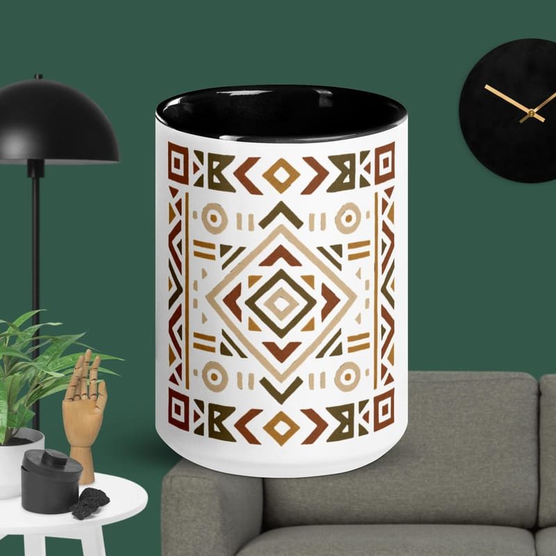 Mug with Color Inside Bold African Geometric Harmony in Earthy Tones-Original - Image 2