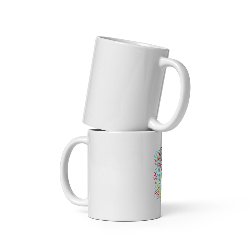 White glossy mug Neon Queen_ Vibrant Afro Streetwear Glow-Original