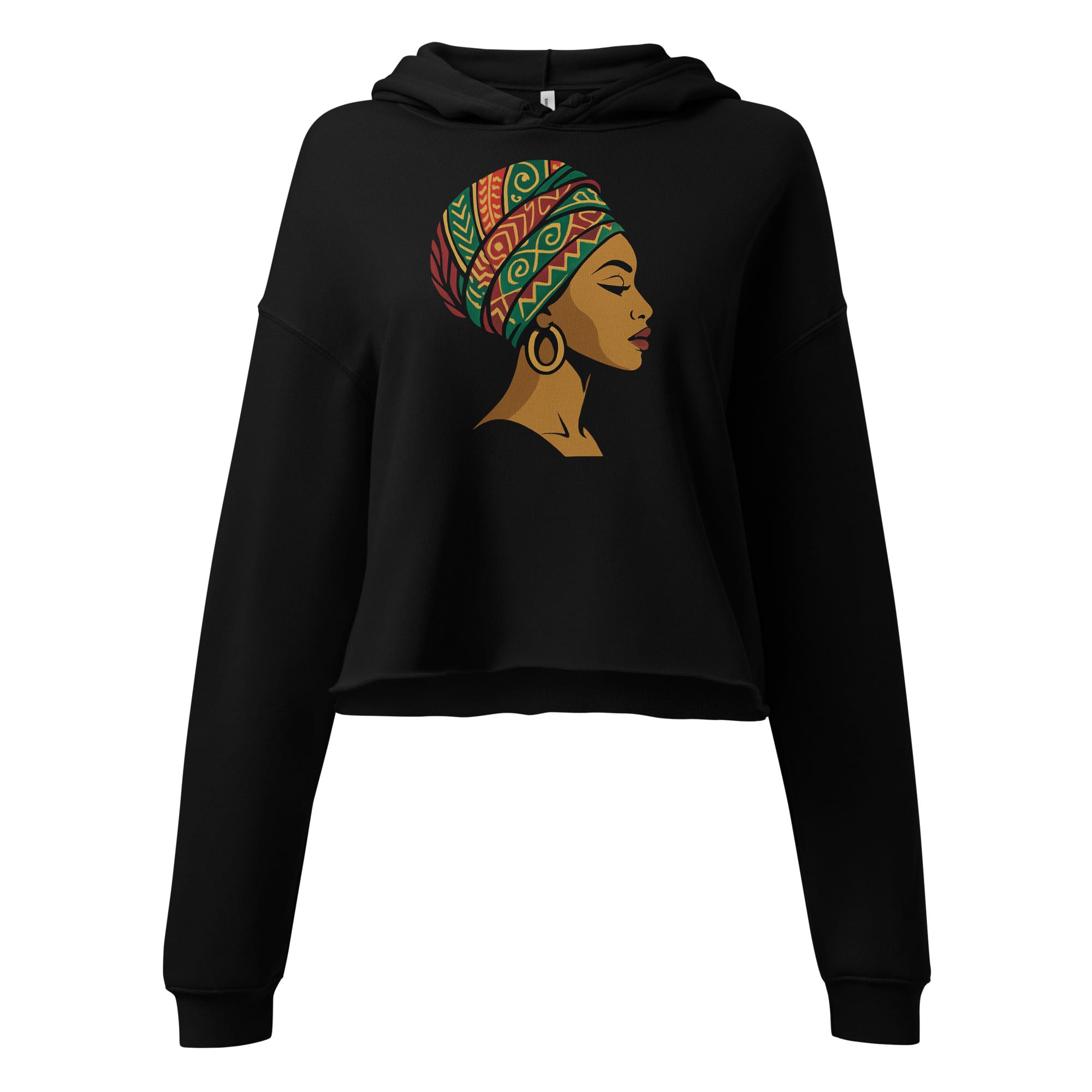 Crop Hoodie Elegant African Woman in Vibrant Wax Headwrap-Original