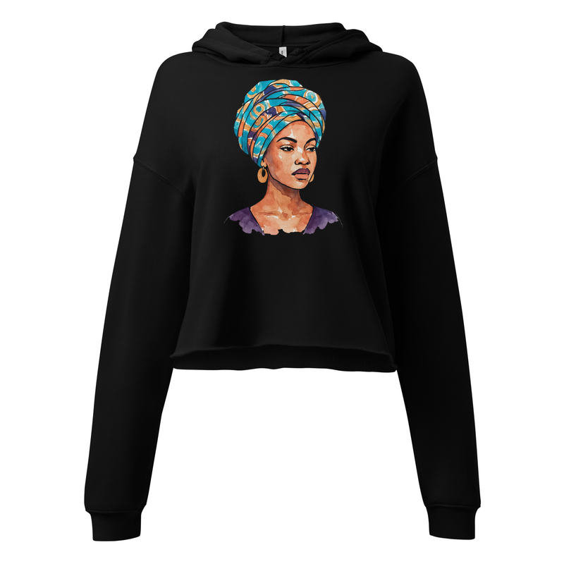 Crop Hoodie Regal Woman in Turquoise & Coral Wax Turban-Original
