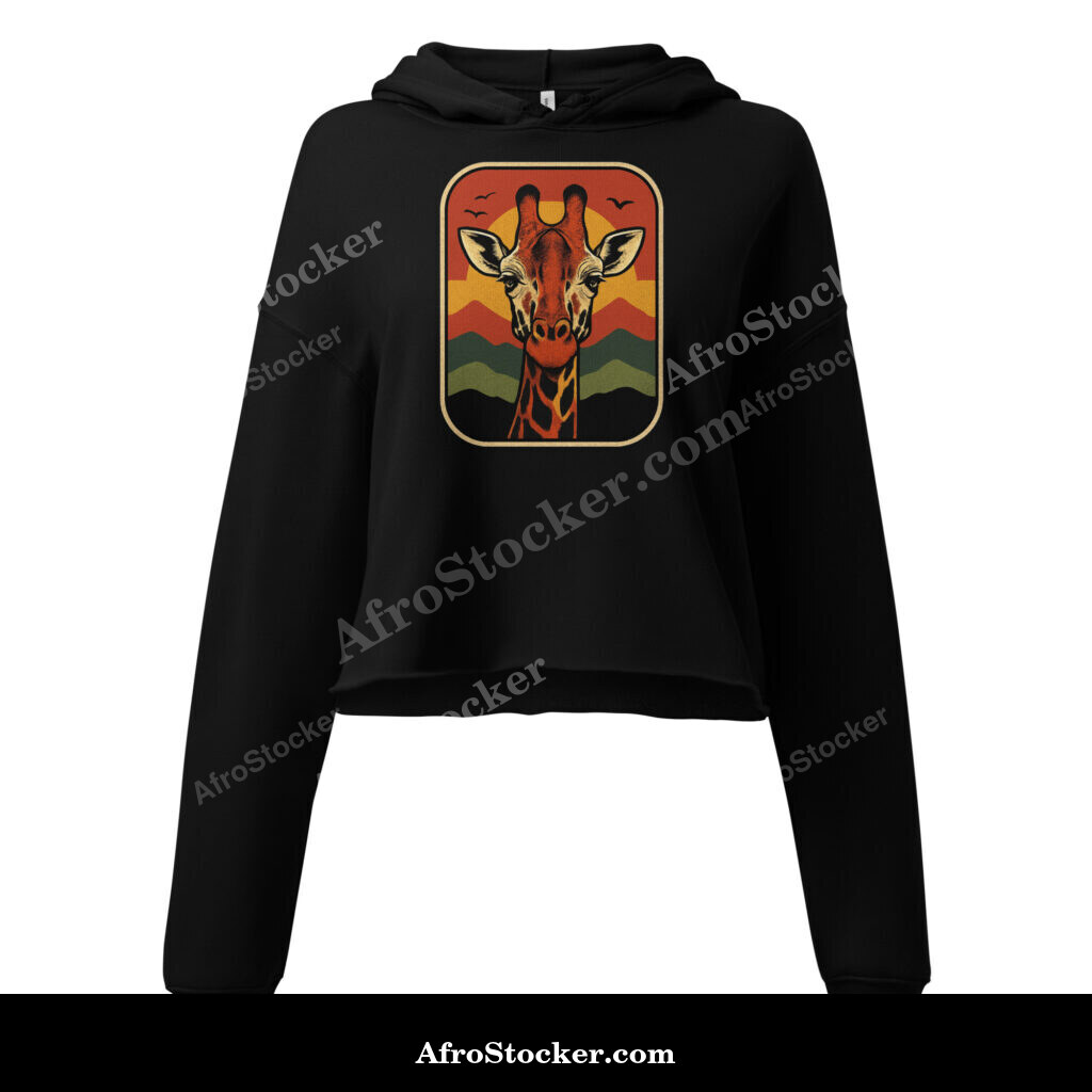 Crop Hoodies Retro Sunset Giraffe Postcard Portrait-Original