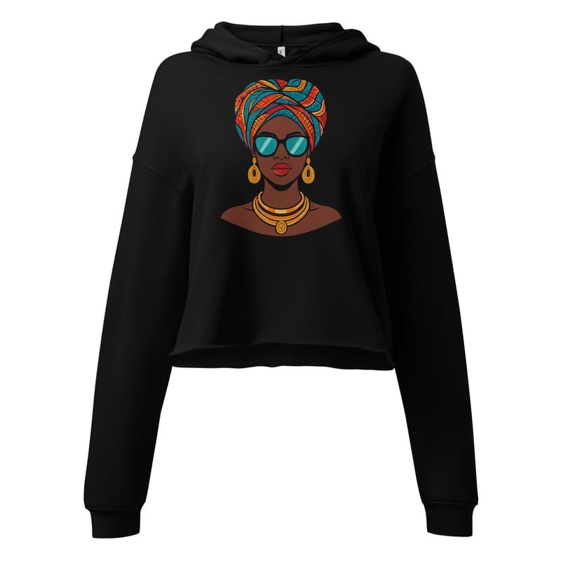 Crop Hoodie Elegant African Queen in Vibrant Wax Headwrap-Original