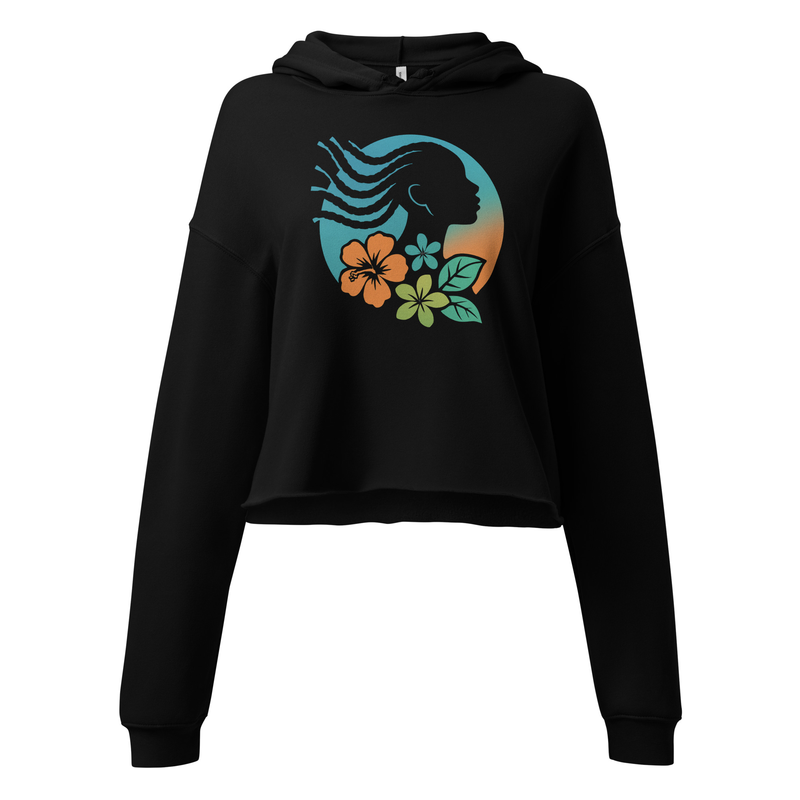Crop Hoodie Tropical Silhouette with Dynamic Braids & Flowers-Original
