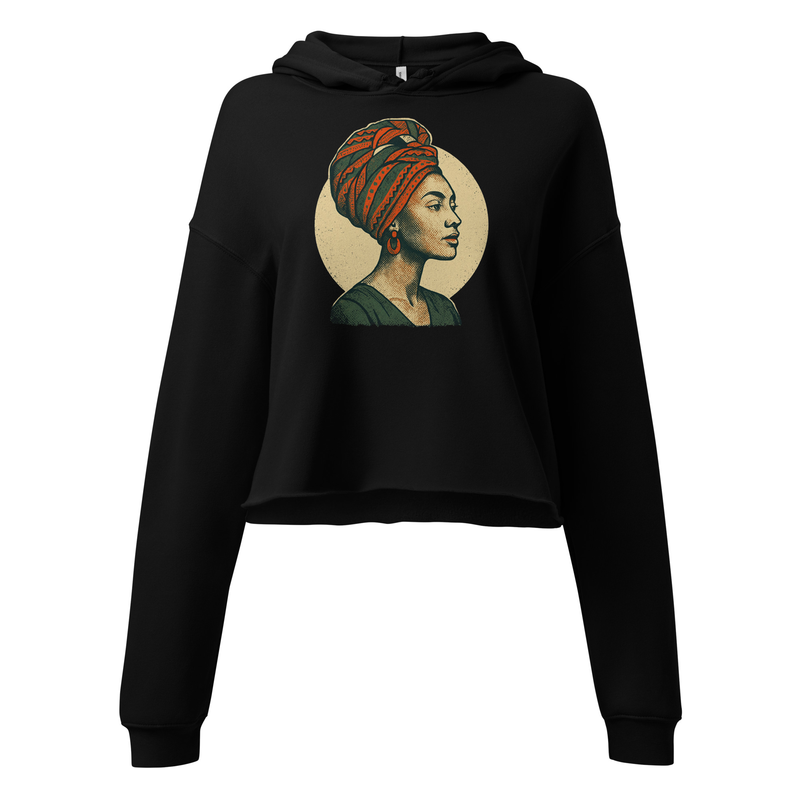 Crop Hoodie Poised Lady in Vibrant African Wax Turban-Original