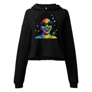 Crop Hoodie Vibrant Afro Pop-Art Woman with Cat-Eye Shades-Original