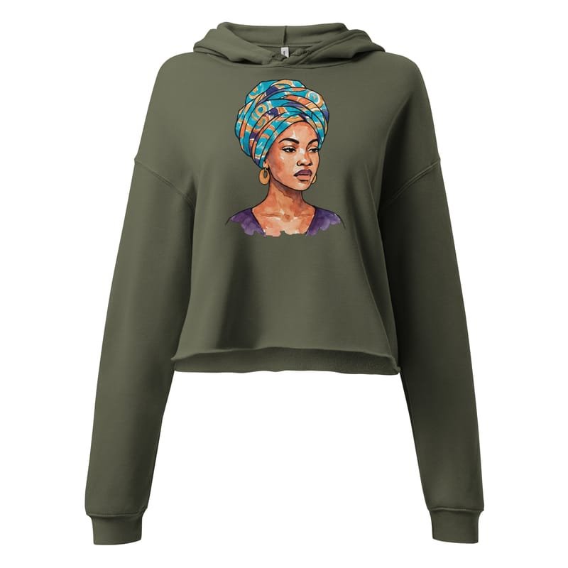 Crop Hoodie Regal Woman in Turquoise & Coral Wax Turban-Original - Image 2