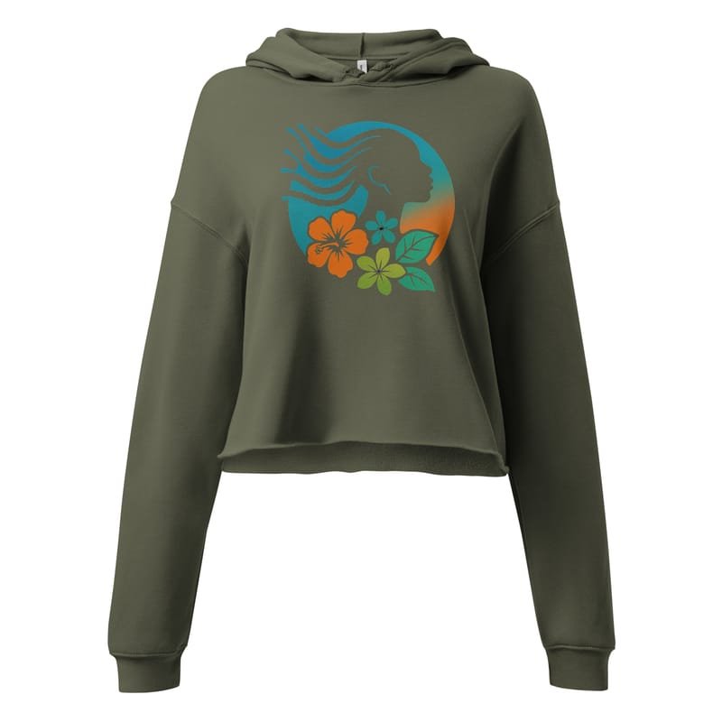 Crop Hoodie Tropical Silhouette with Dynamic Braids & Flowers-Original - Image 2