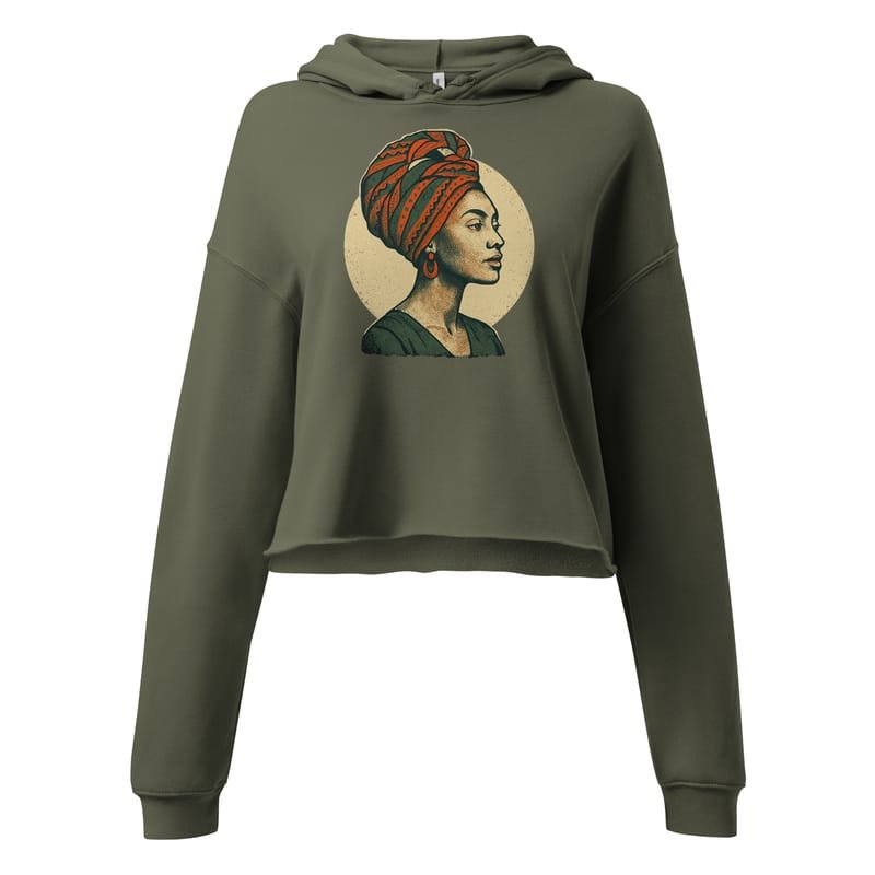 Crop Hoodie Poised Lady in Vibrant African Wax Turban-Original - Image 2