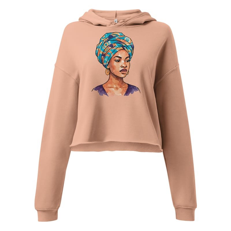 Crop Hoodie Regal Woman in Turquoise & Coral Wax Turban-Original - Image 4