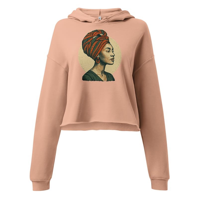 Crop Hoodie Poised Lady in Vibrant African Wax Turban-Original - Image 4