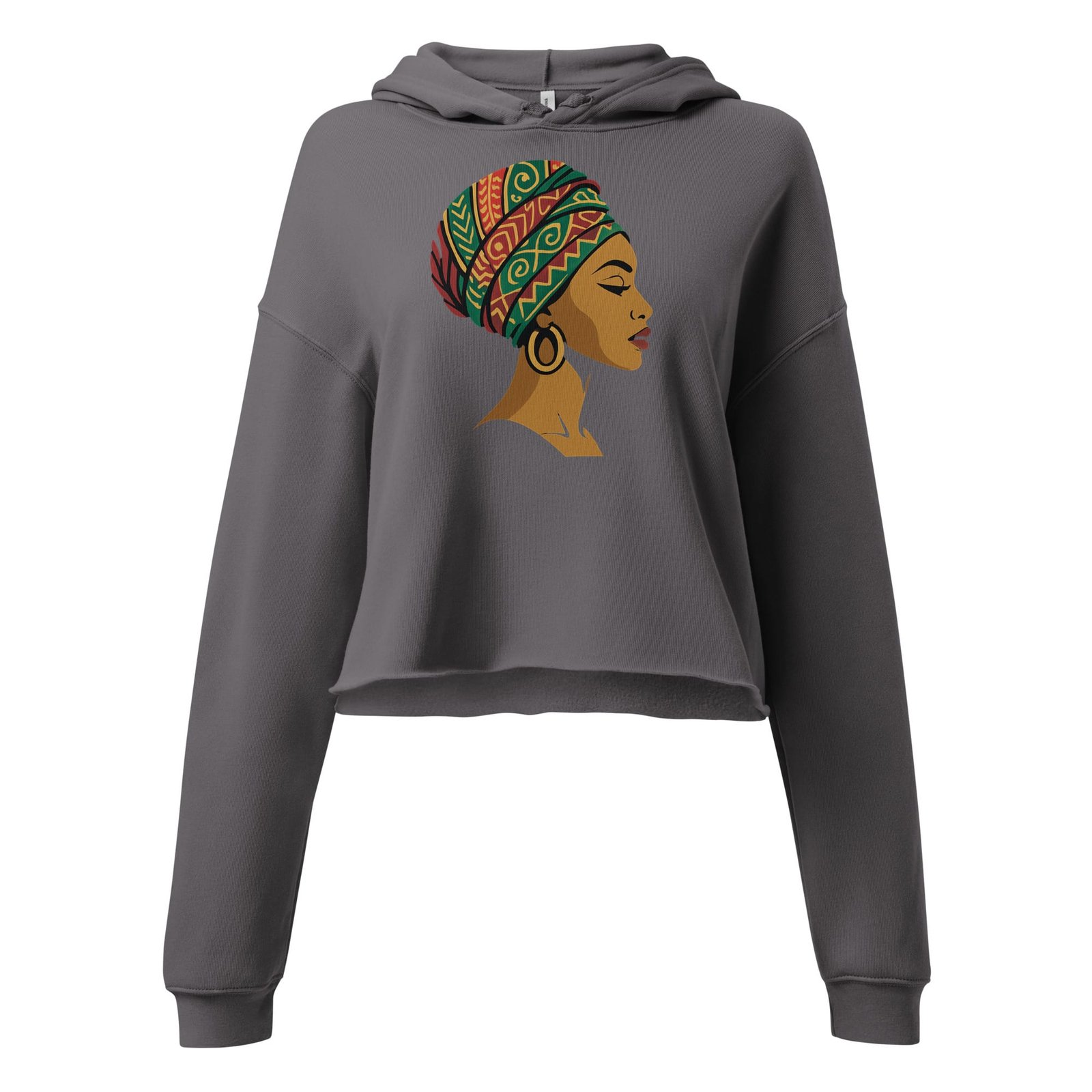 Crop Hoodie Elegant African Woman in Vibrant Wax Headwrap-Original - Image 3