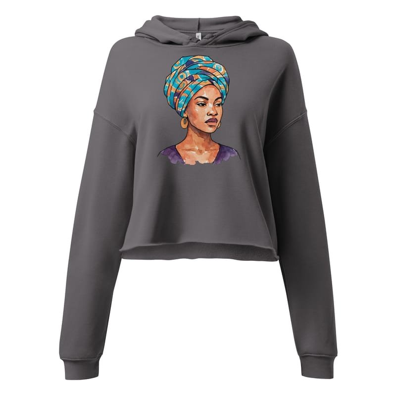 Crop Hoodie Regal Woman in Turquoise & Coral Wax Turban-Original - Image 3