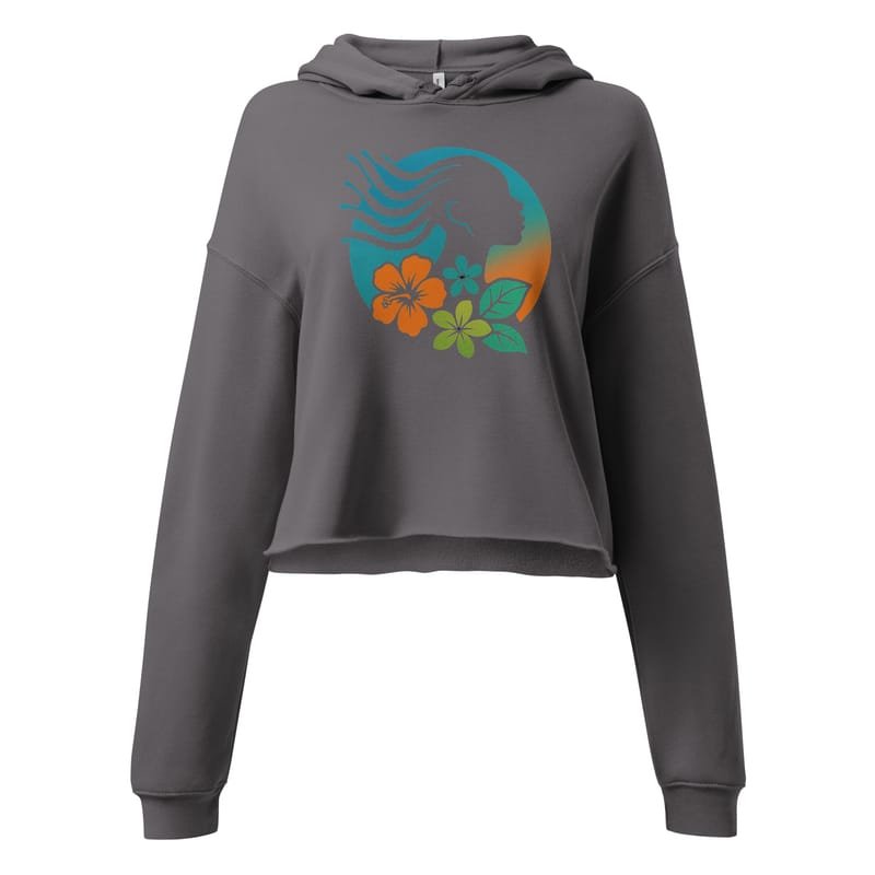 Crop Hoodie Tropical Silhouette with Dynamic Braids & Flowers-Original - Image 3