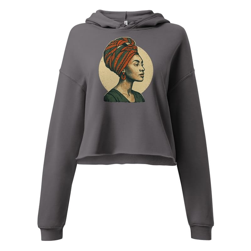 Crop Hoodie Poised Lady in Vibrant African Wax Turban-Original - Image 3