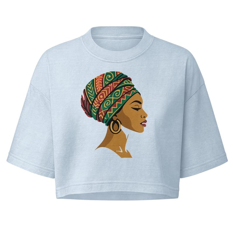 Women’s garment dye cropped tee Elegant African Woman in Vibrant Wax Headwrap-Original - Image 2